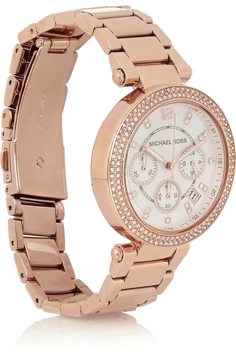 michael kors rose gold watch with swarovski crystals|michael kors parker watch review.